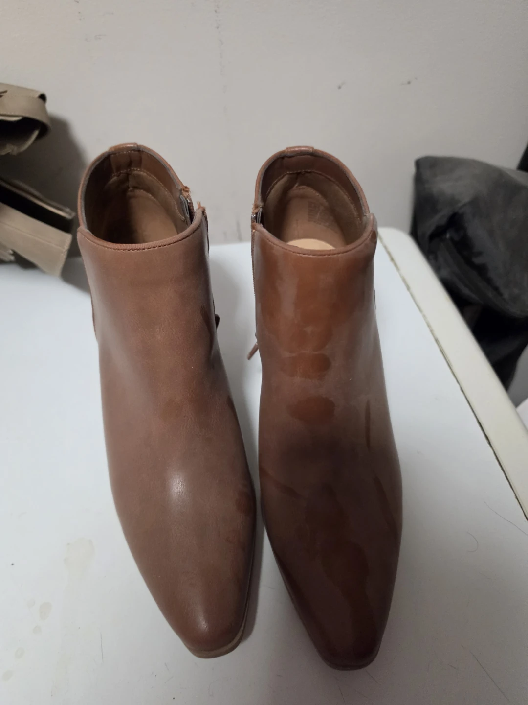Brown Faux Leather Ankle Boots