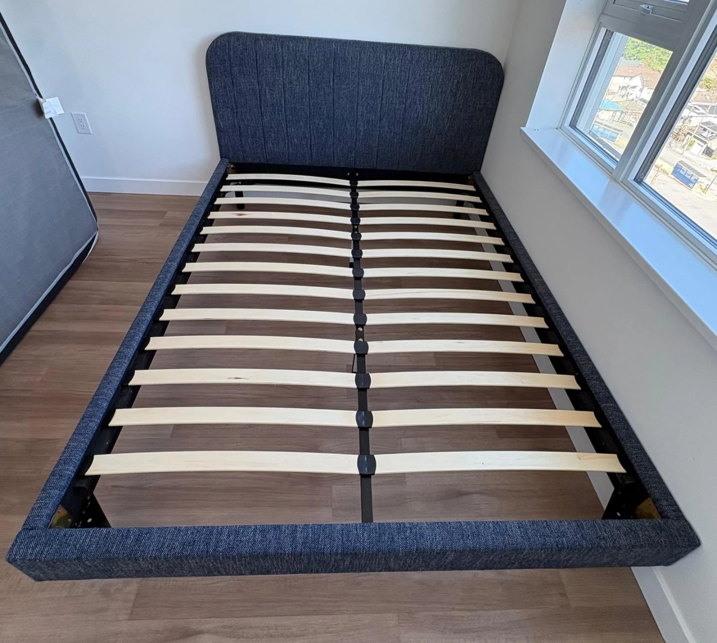 Dark Grey Upholstered Bed Frame with Headboard
