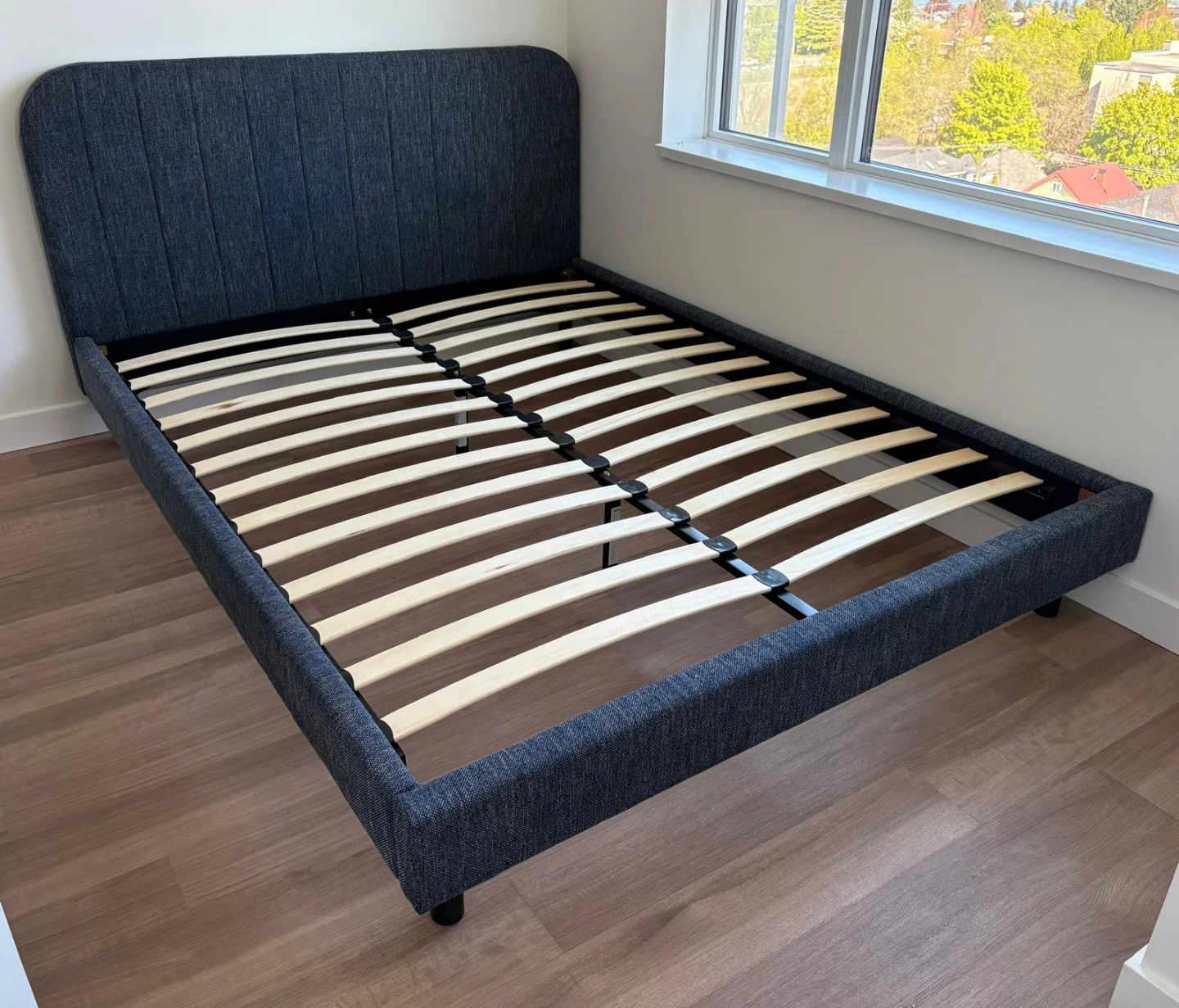Dark Grey Upholstered Bed Frame with Headboard - photo 2