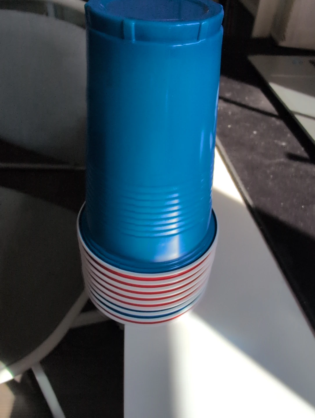 Blue Plastic Container with Stackable Cups