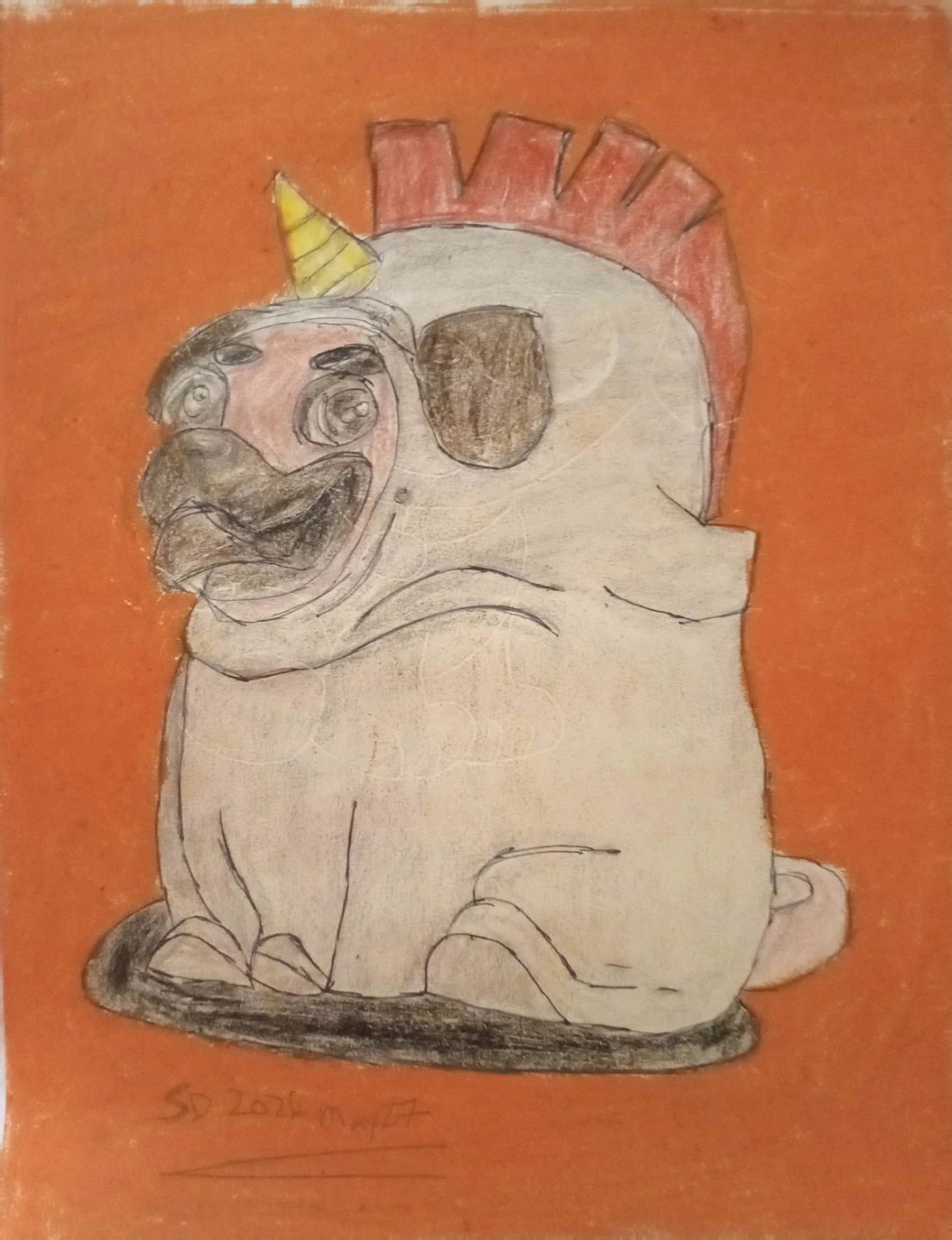 ORANGE BACKGROUND: GREY PUG/BULLDOG