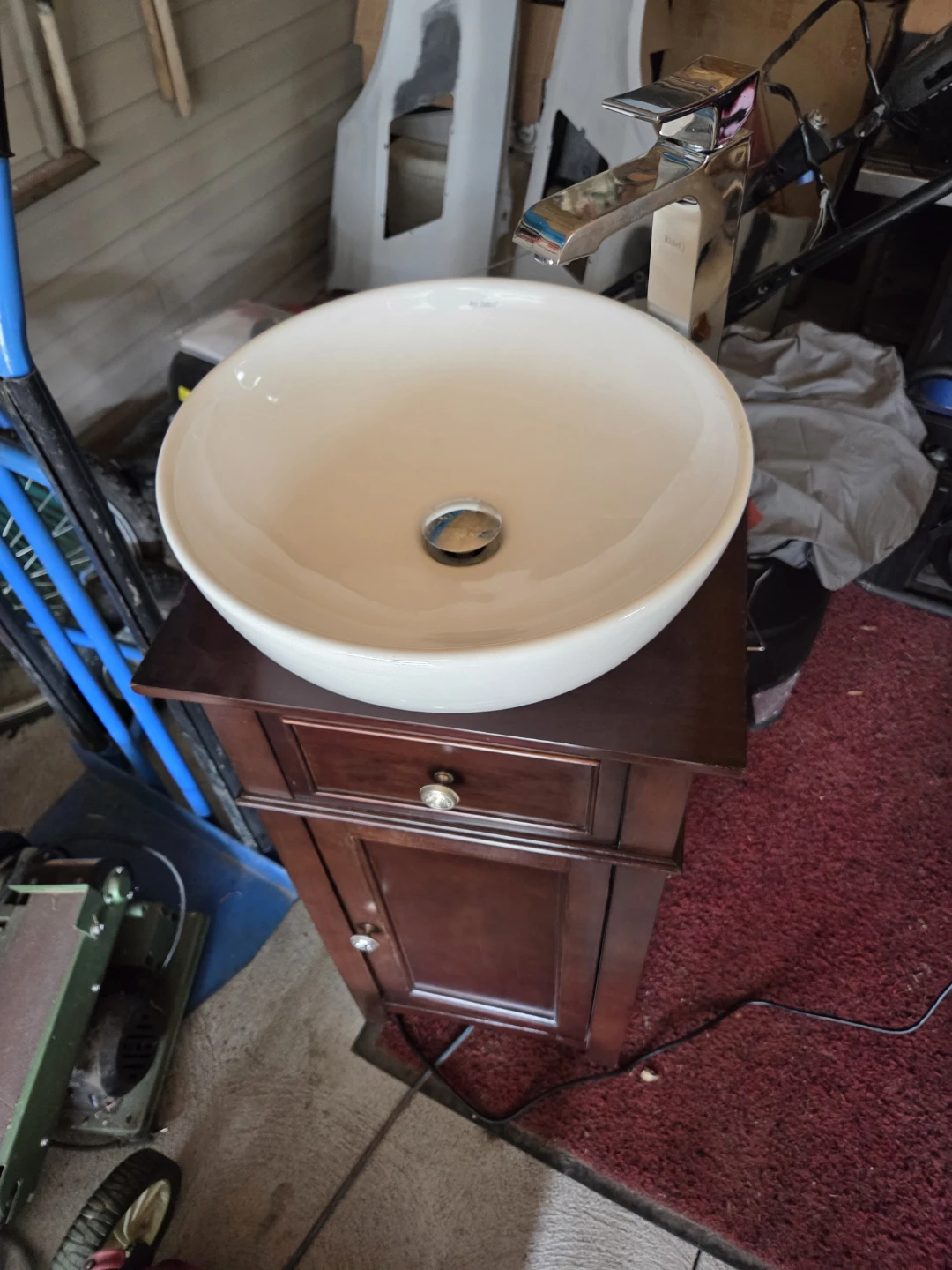 White Vessel Sink with Dark Wood Vanity Cabinet for powder room. - photo 2