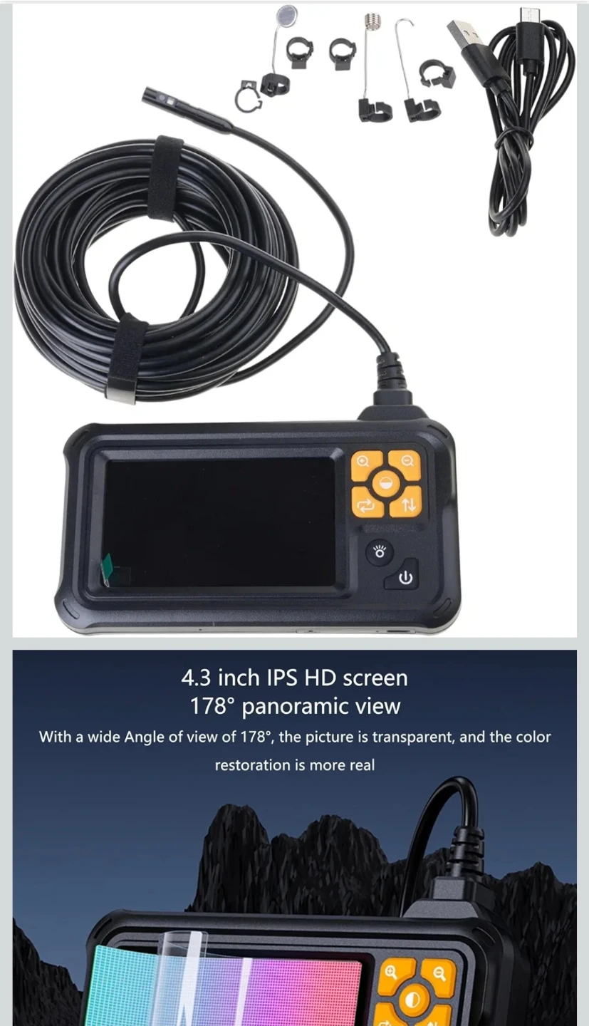 New Industrial Endoscope Double Lens Borescope 8 LED 4.3" Camera - photo 5