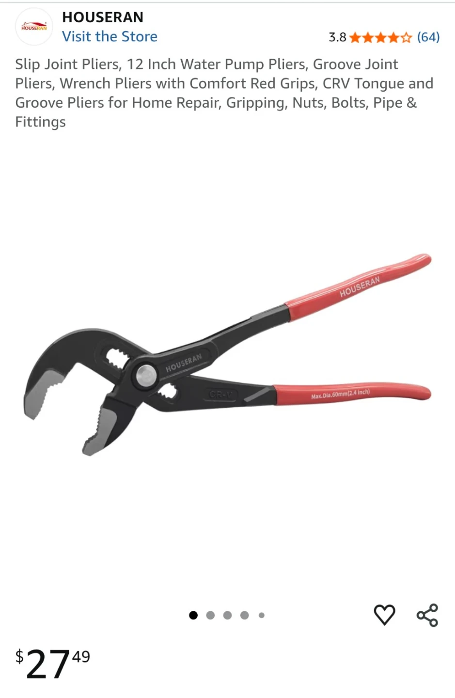 HOUSEARAN 12 Inch Slip Joint Pliers