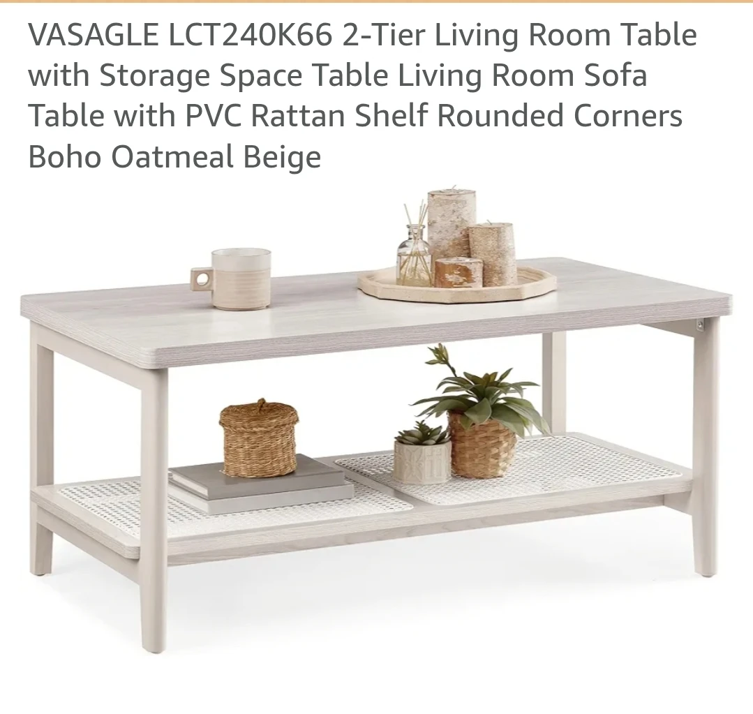 VASAGLE 2-Tier Living Room Coffee Table - Boho Oatmeal Beige