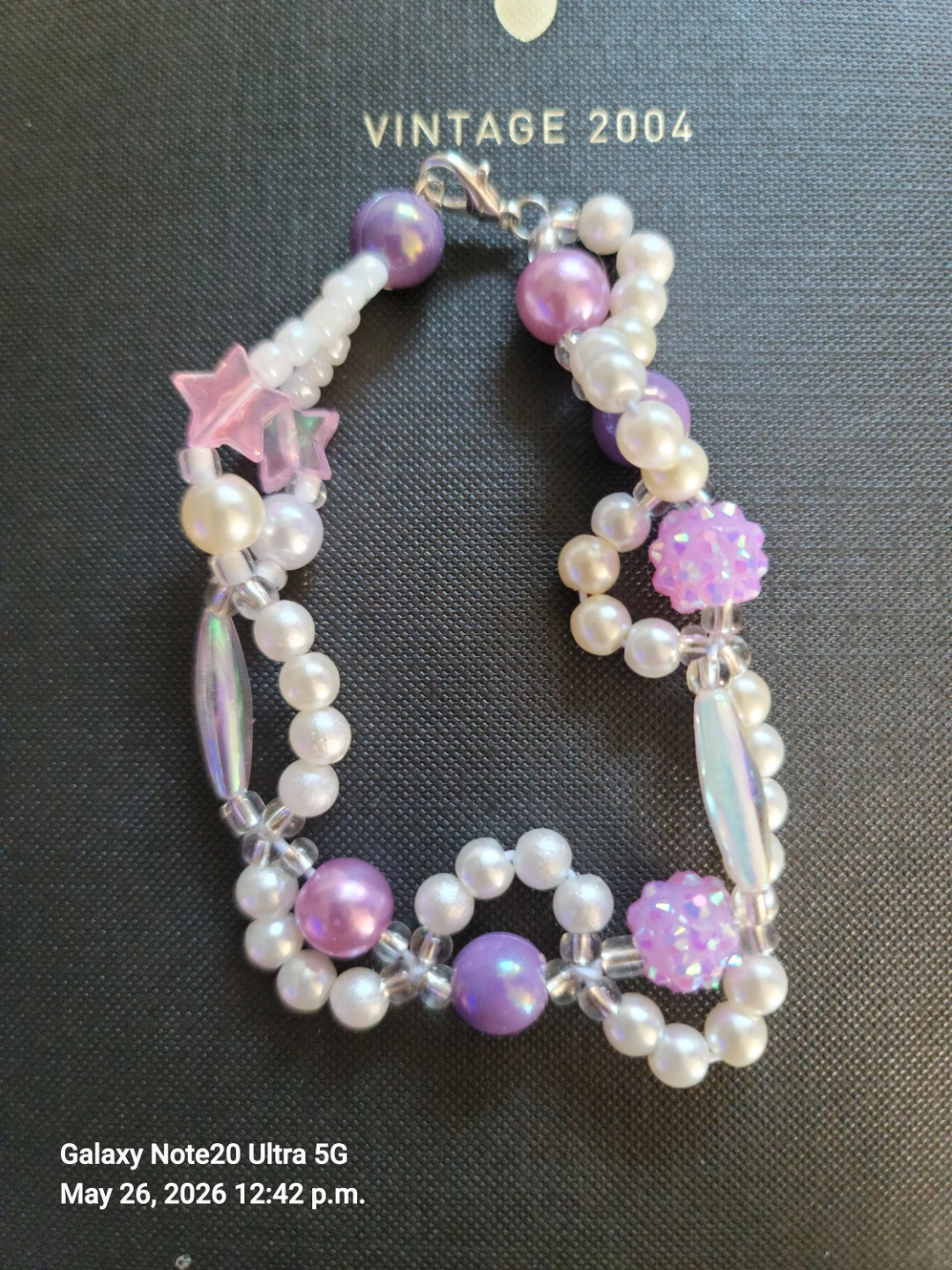 Handmade Bracelet with Pearls, Stars, and Purple Accents - photo 4