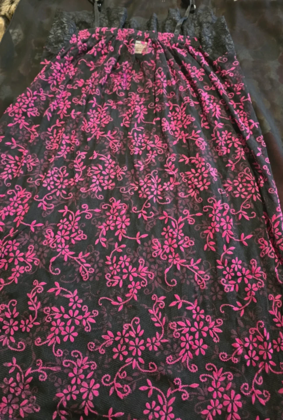 Black and Pink Floral Lace Trim Camisole - photo 3
