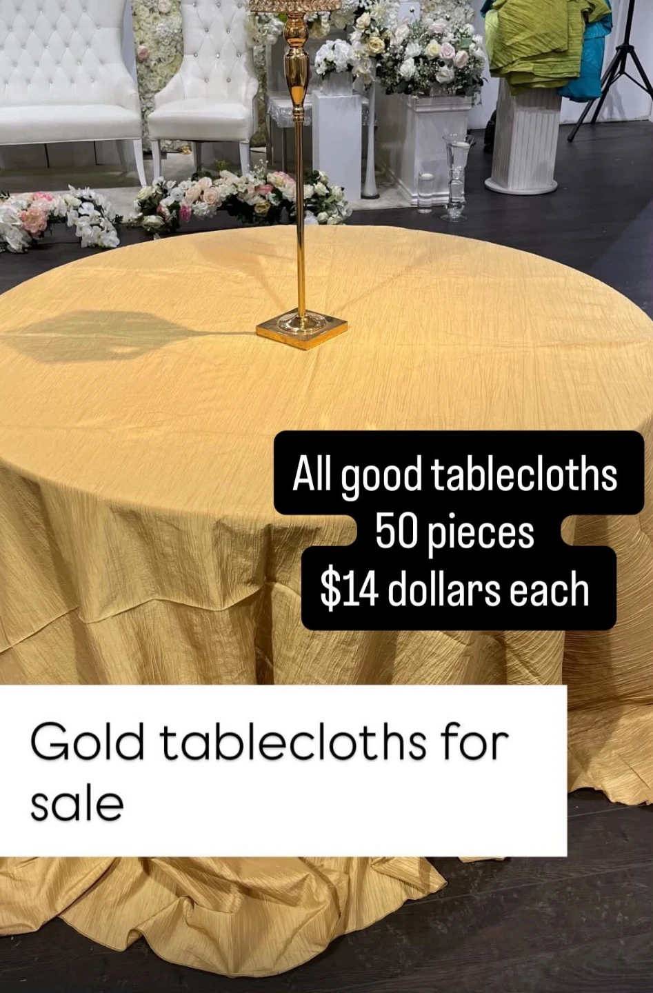 50 Gold Tablecloths @  [$14 each]
