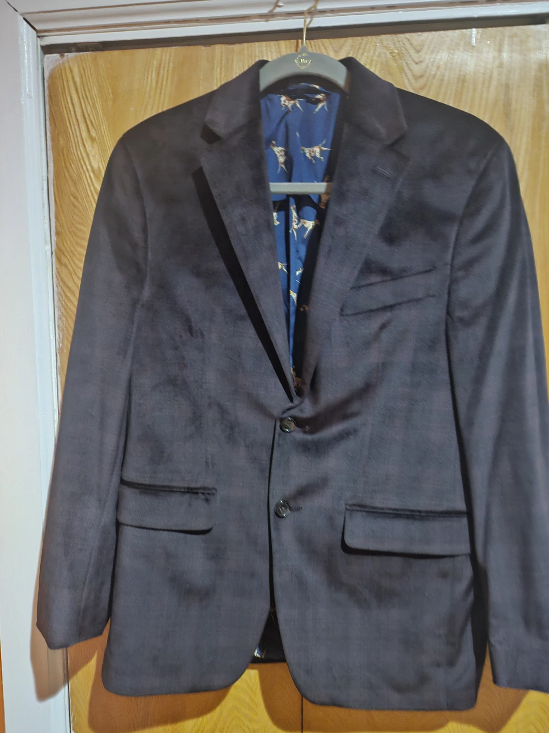 Men's Velvet Blazer with Dog Print Lining
