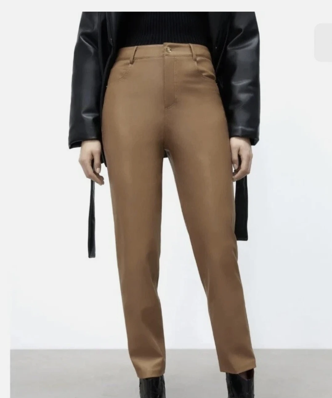 ZARA Tan Faux Leather Straight Leg Pants - Size 4 - NWOT