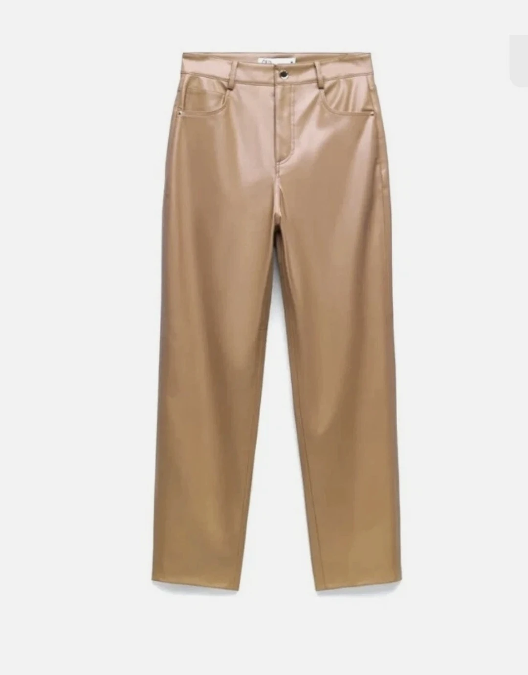 ZARA Tan Faux Leather Straight Leg Pants - Size 4 - NWOT - photo 3