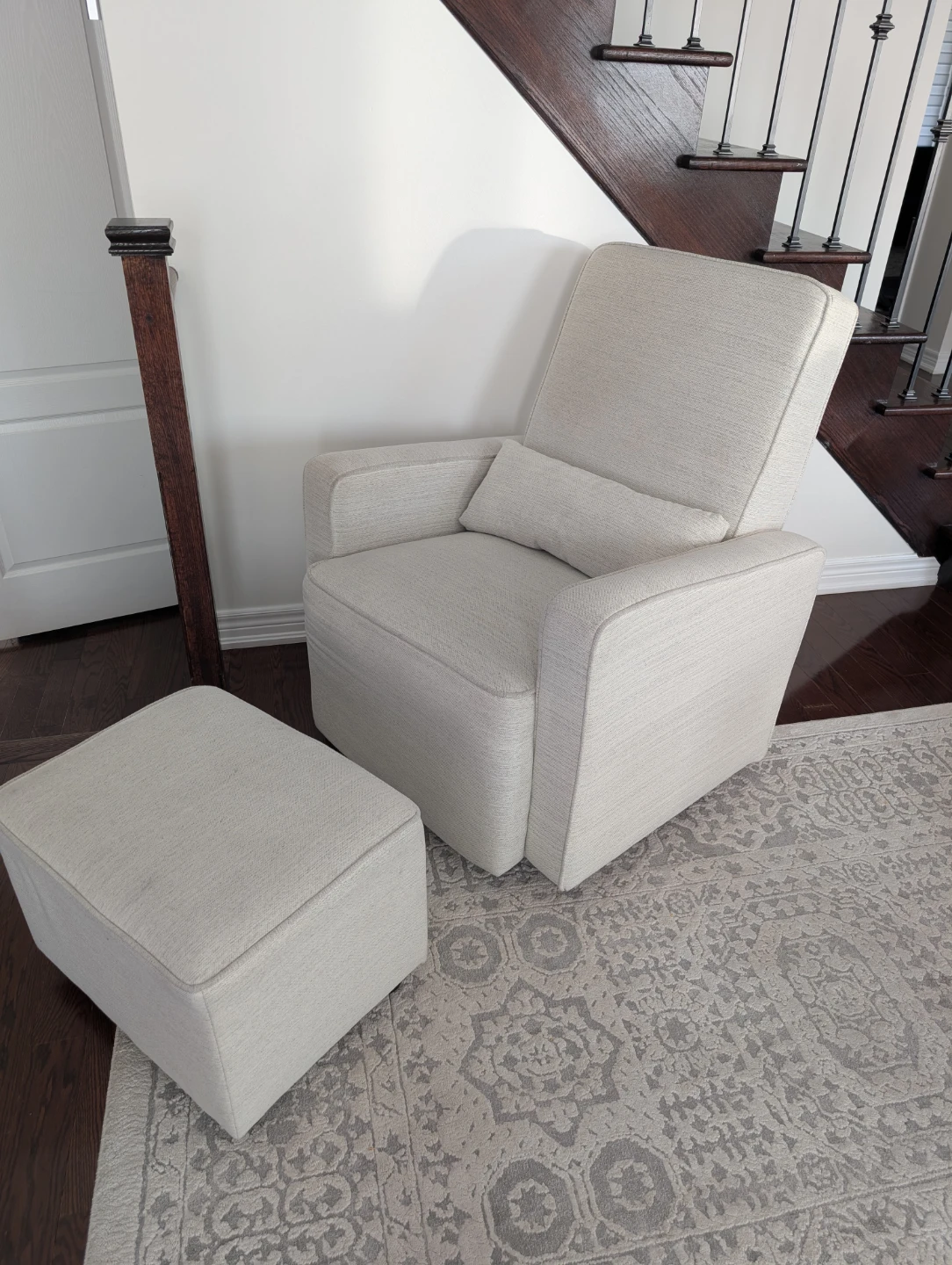 Upholstered Swivel Glider and Rocker Chair with Ottoman