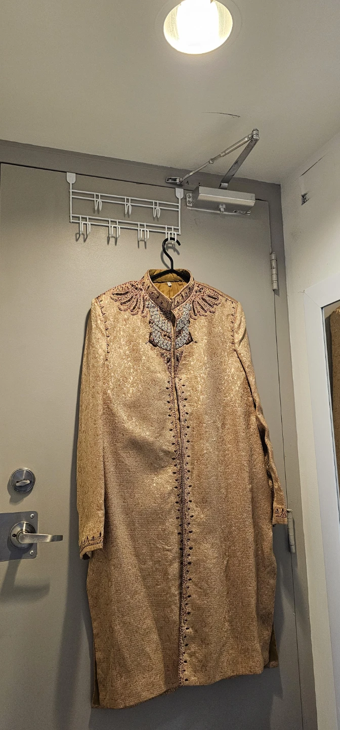 Gold Brocade Sherwani with Embellishments