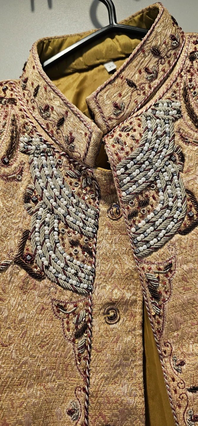 Gold Brocade Sherwani with Embellishments - photo 2
