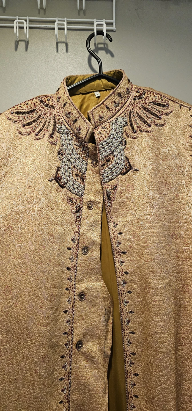 Gold Brocade Sherwani with Embellishments - photo 3