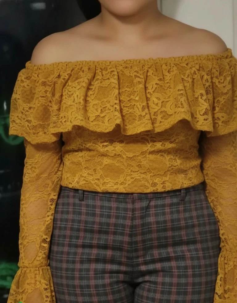 🌱 Maryley Mustard Yellow Lace Blouse - M/44