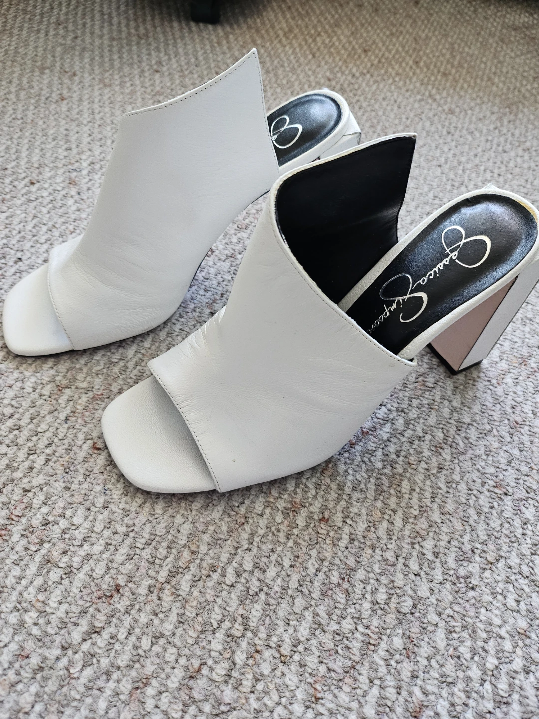 Jessica Simpson White Mule Heels