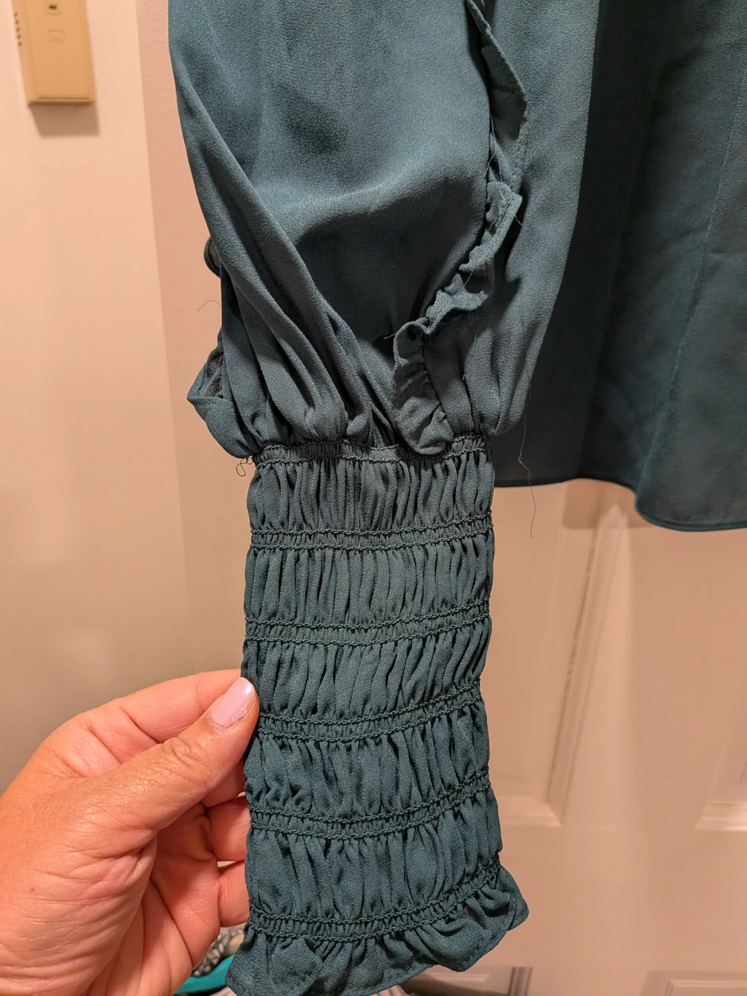 Max Studio Women's Teal Smocked Neck Ruffle Blouse Size S - photo 3
