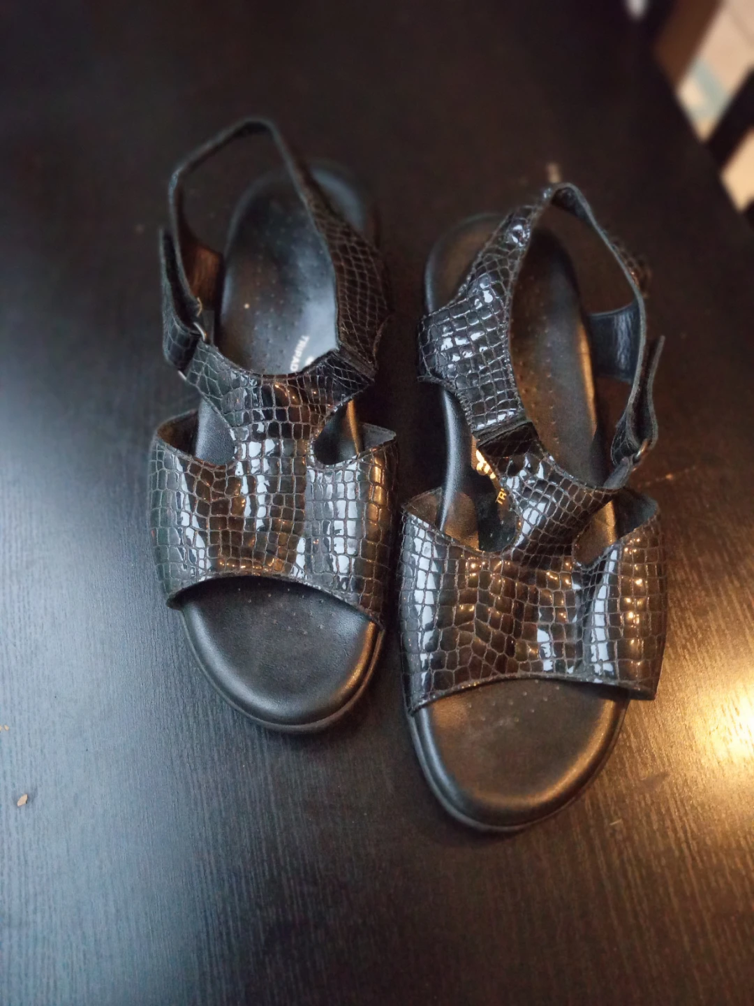 SAS Triad Comfort Black Snake Embossed Sandals