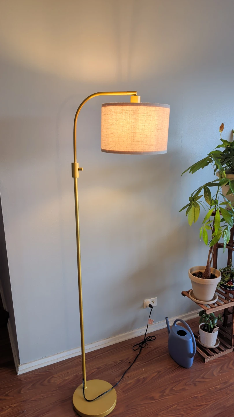 Gold Arc Floor Lamp with Fabric Shade