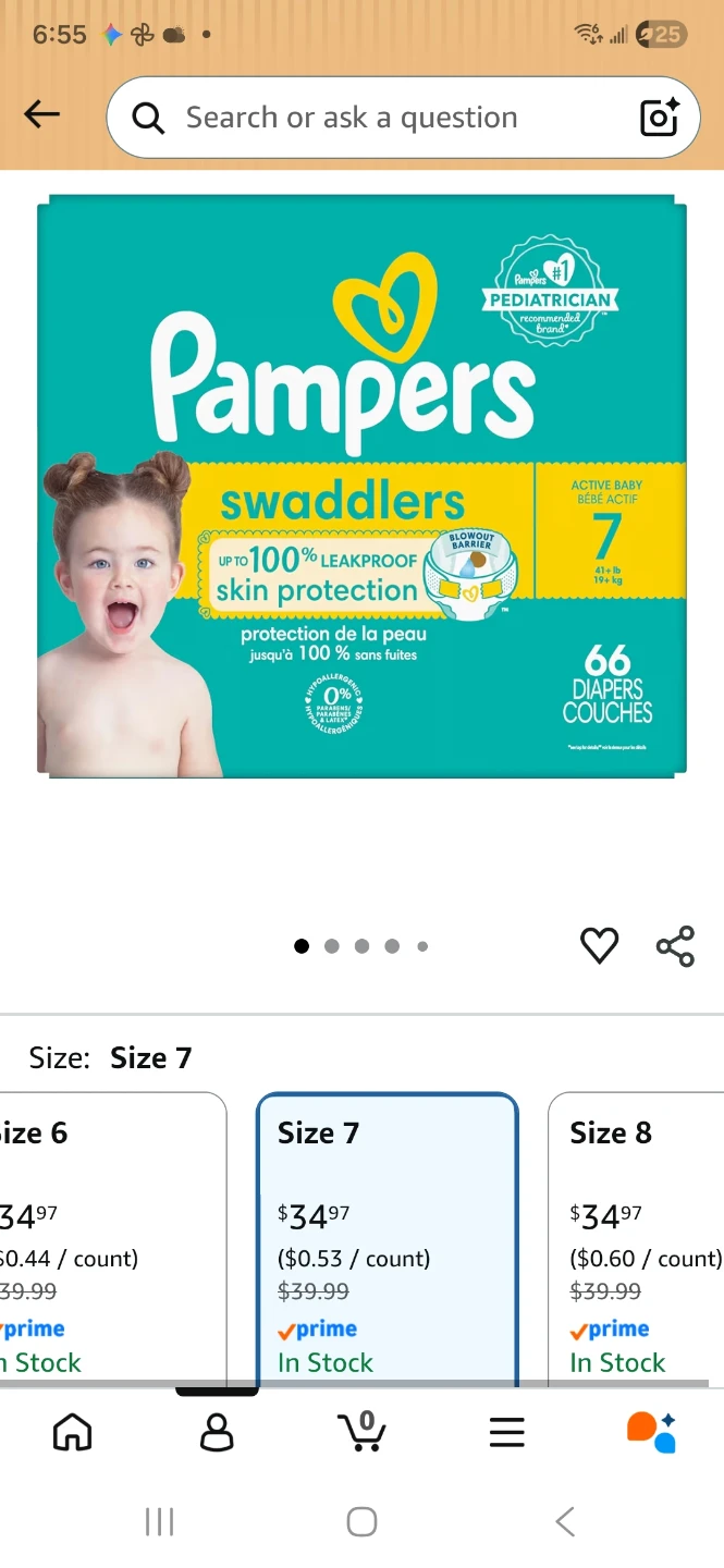 Pampers Swaddlers Diapers, Size 7, 66 Count