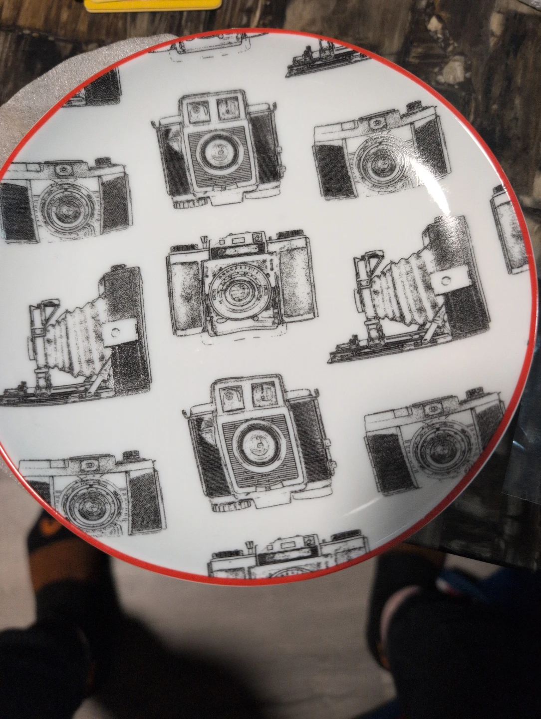 Decorative Plate with Vintage Camera Print