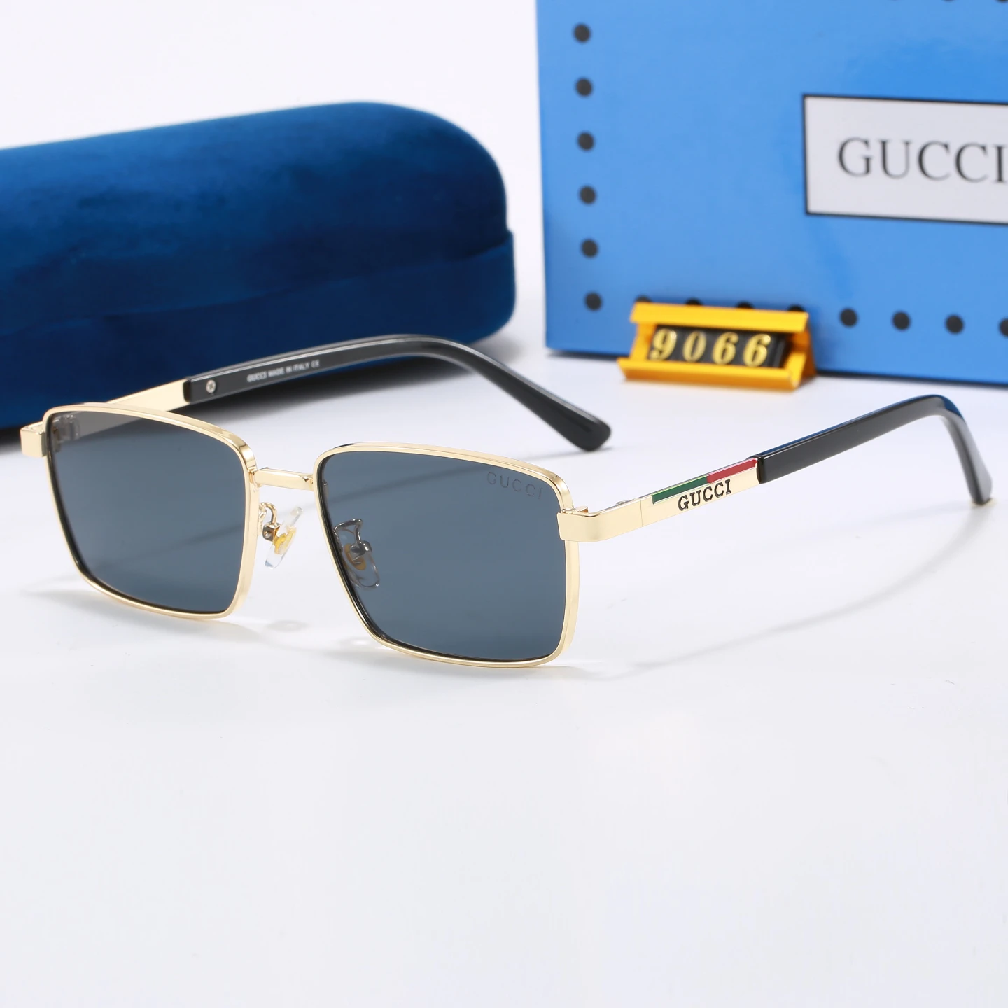 Gucci Square Sunglasses Gold Frame Blue Lenses