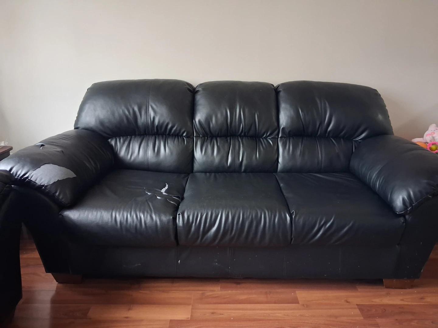 Black Faux Leather Sofa - photo 2