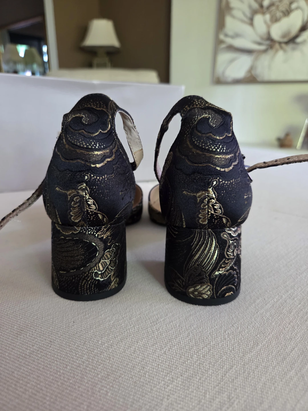 Franco Sarto Black & Gold Floral Heels - photo 4