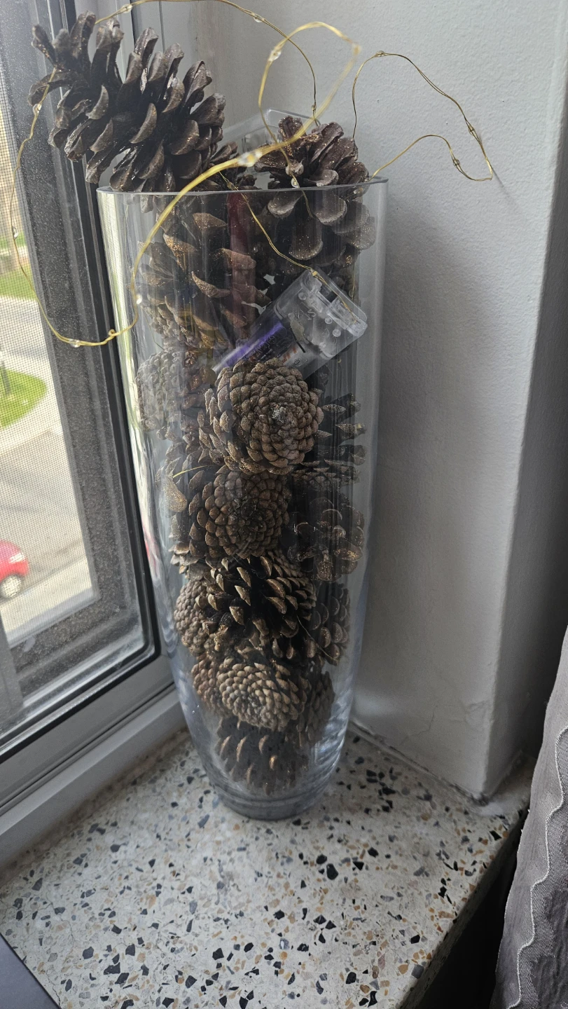 Decorative Glass Vase with Pinecones and Fairy Lights - photo 2