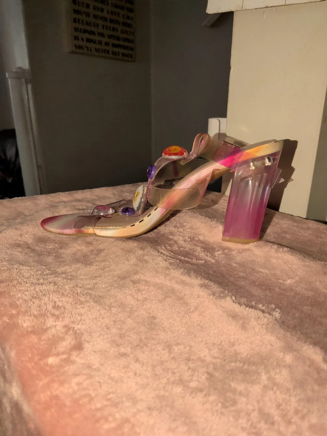 Betsey Johnson Floral Embellished Transparent Strap Heels - photo 2