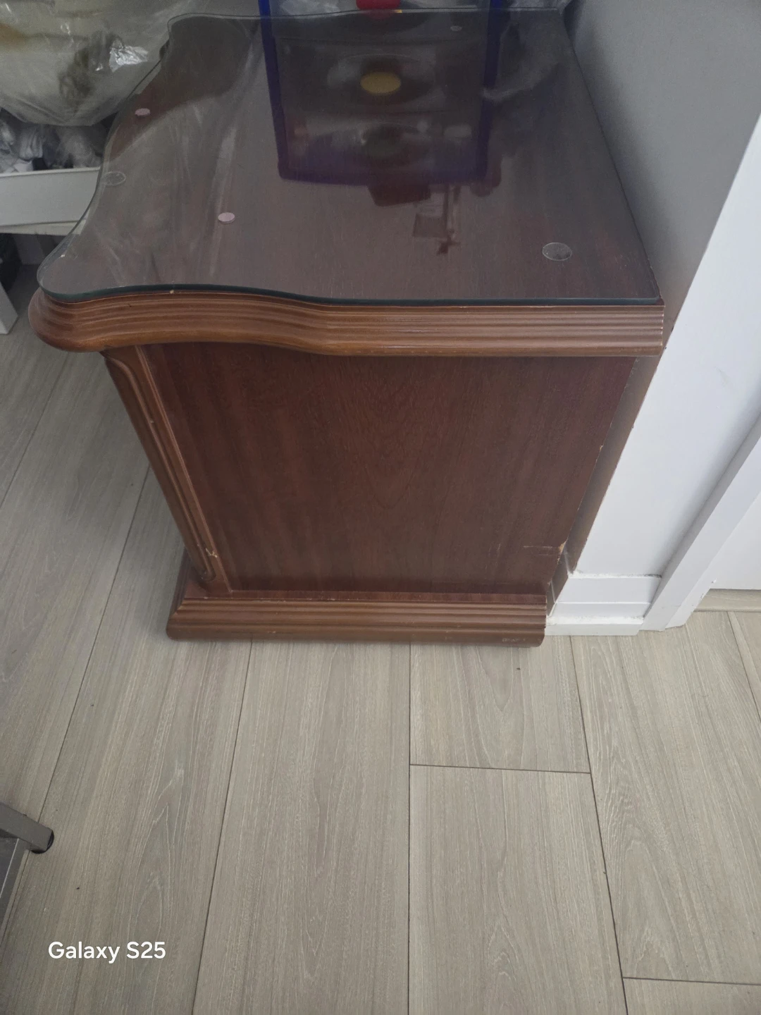 Wooden Nightstand with 3 Drawers and Glass Top