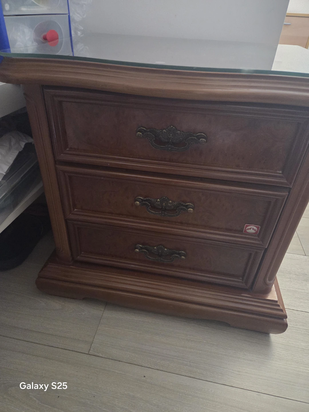 Wooden Nightstand with 3 Drawers and Glass Top - photo 2