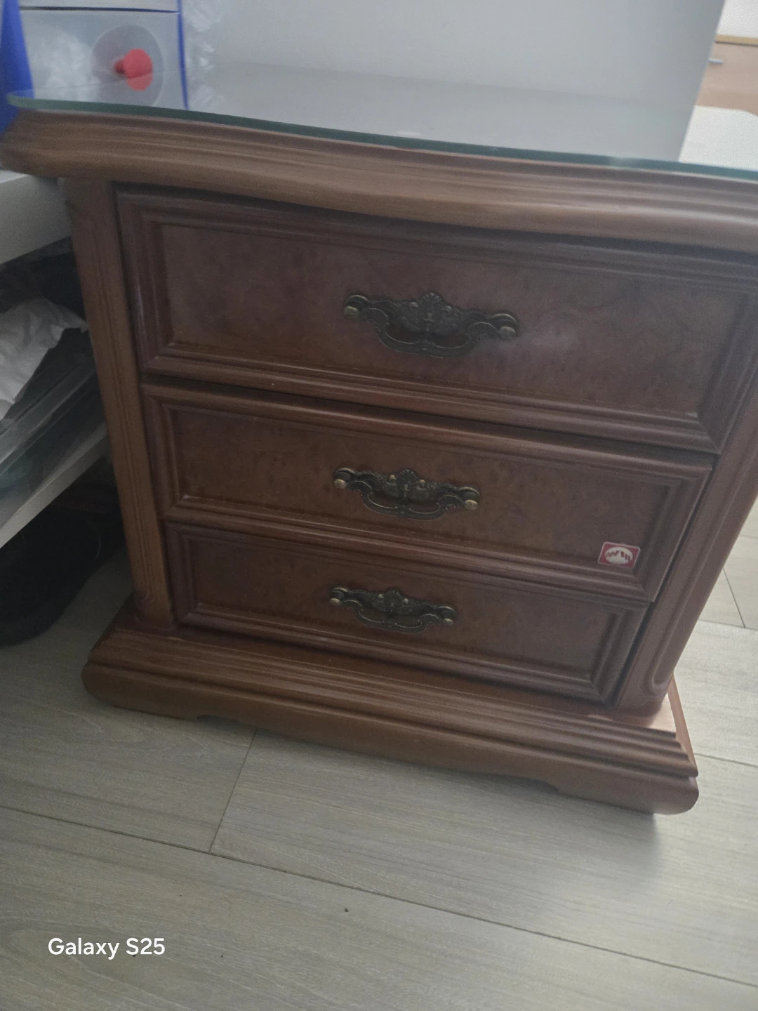 Wooden Nightstand with 3 Drawers and Glass Top - photo 3