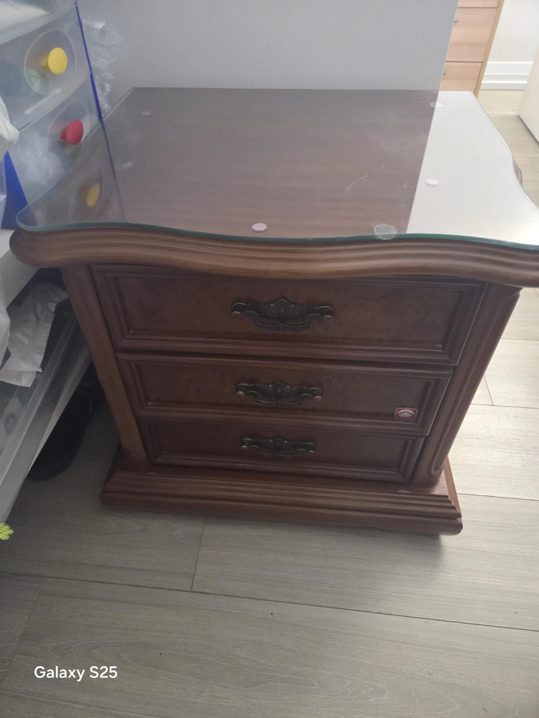 Wooden Nightstand with 3 Drawers and Glass Top - photo 4