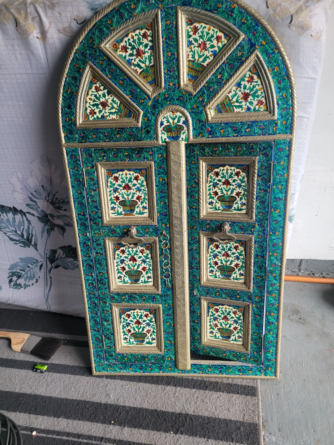 Decorative Arched Door Panel with Floral Motif