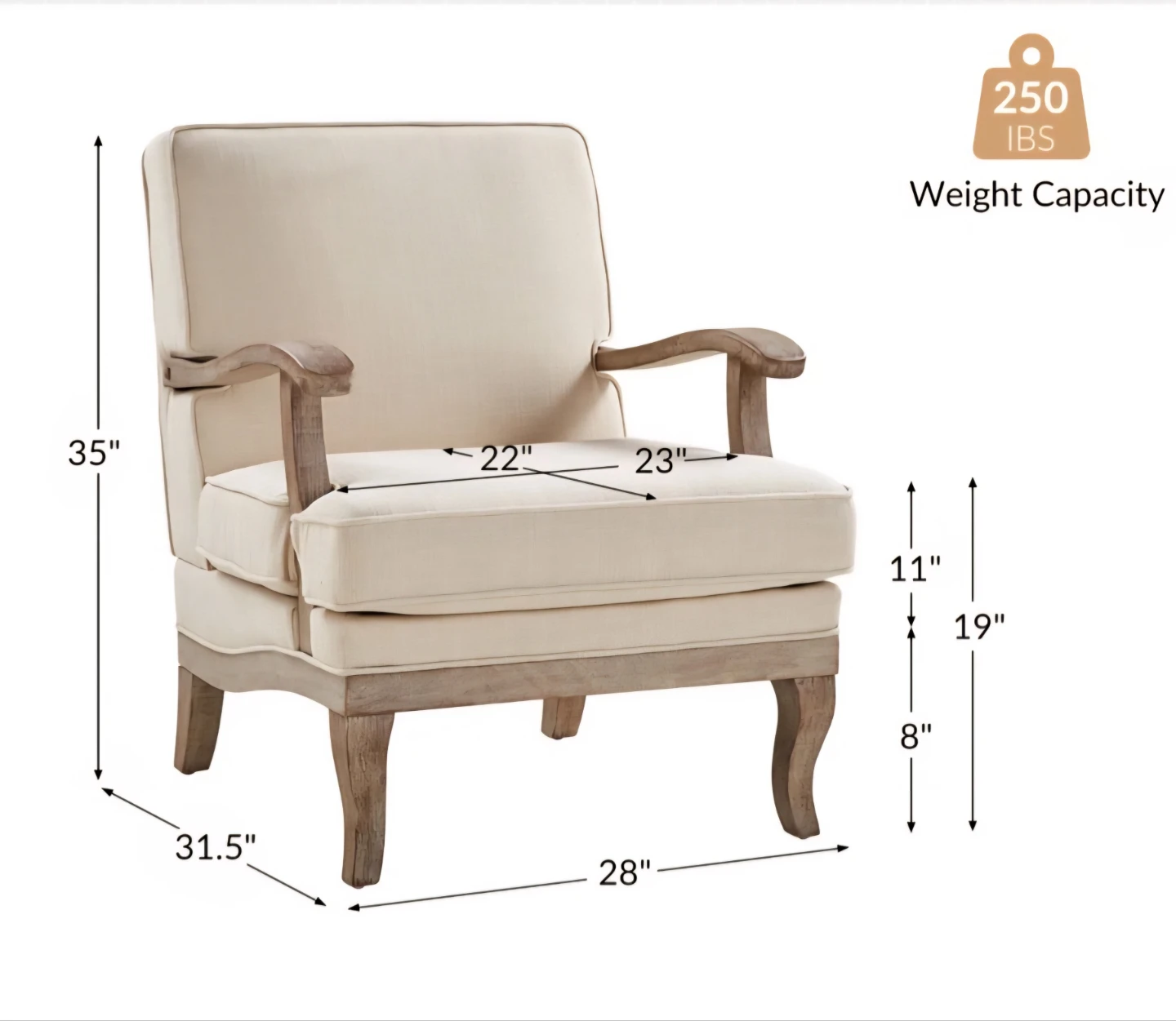 Beige Linen Accent Chair with Wooden Arms - photo 2