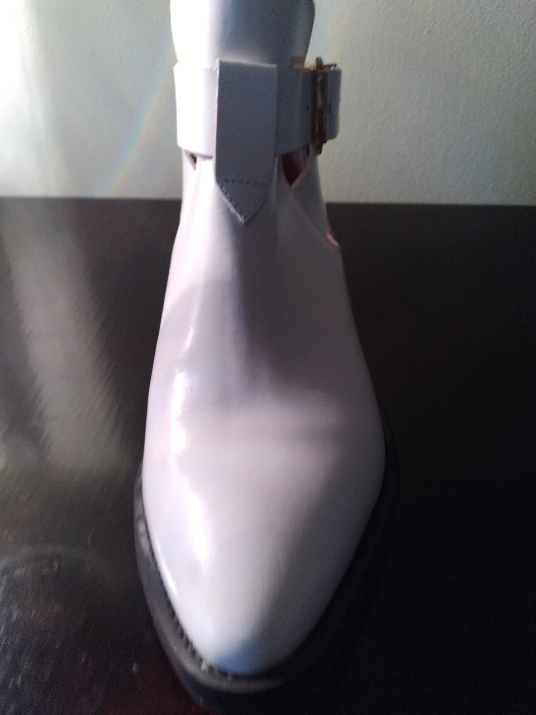 White Leather Ankle Boots with Gold Buckle - photo 4