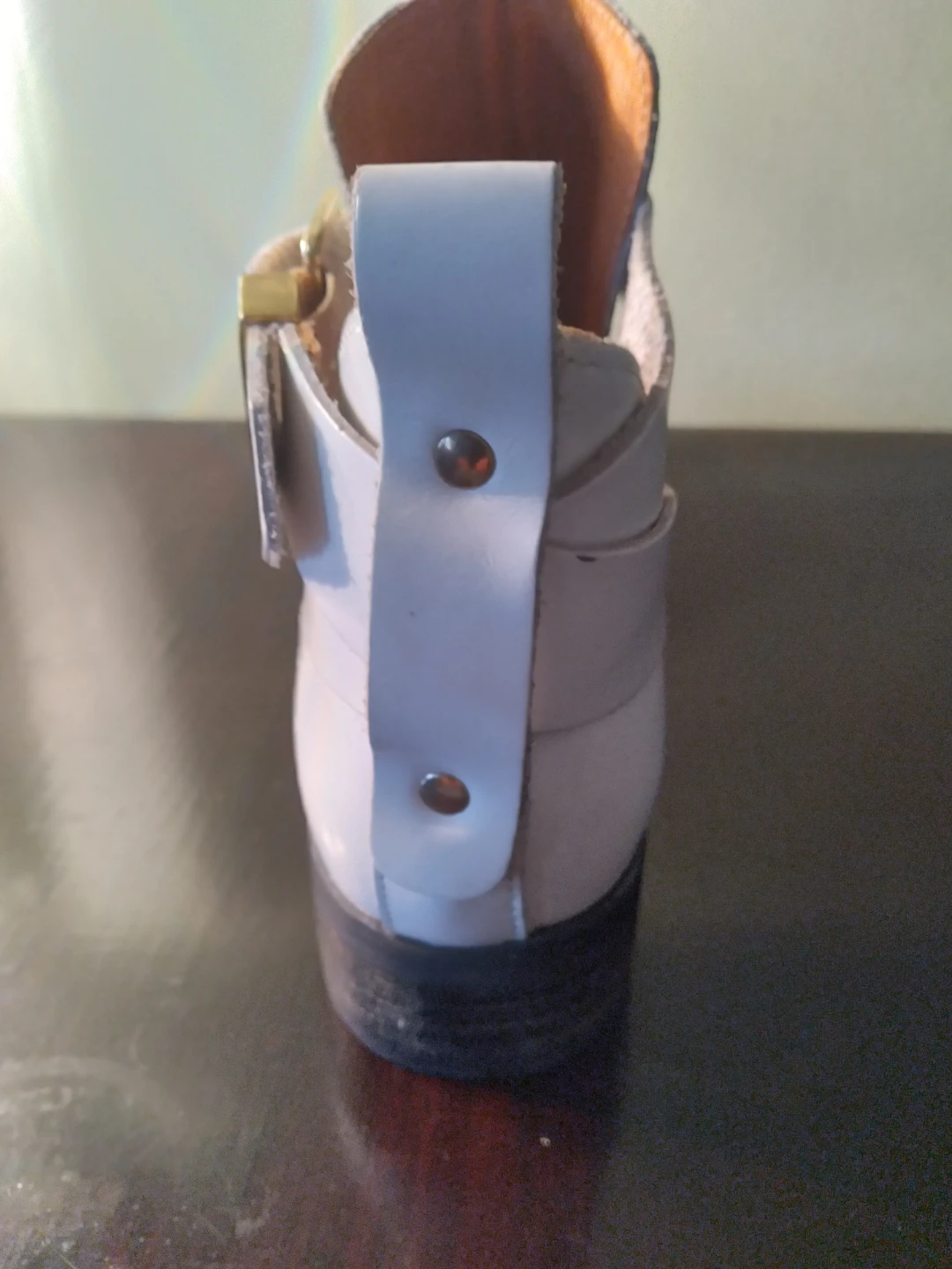 White Leather Ankle Boots with Gold Buckle - photo 5