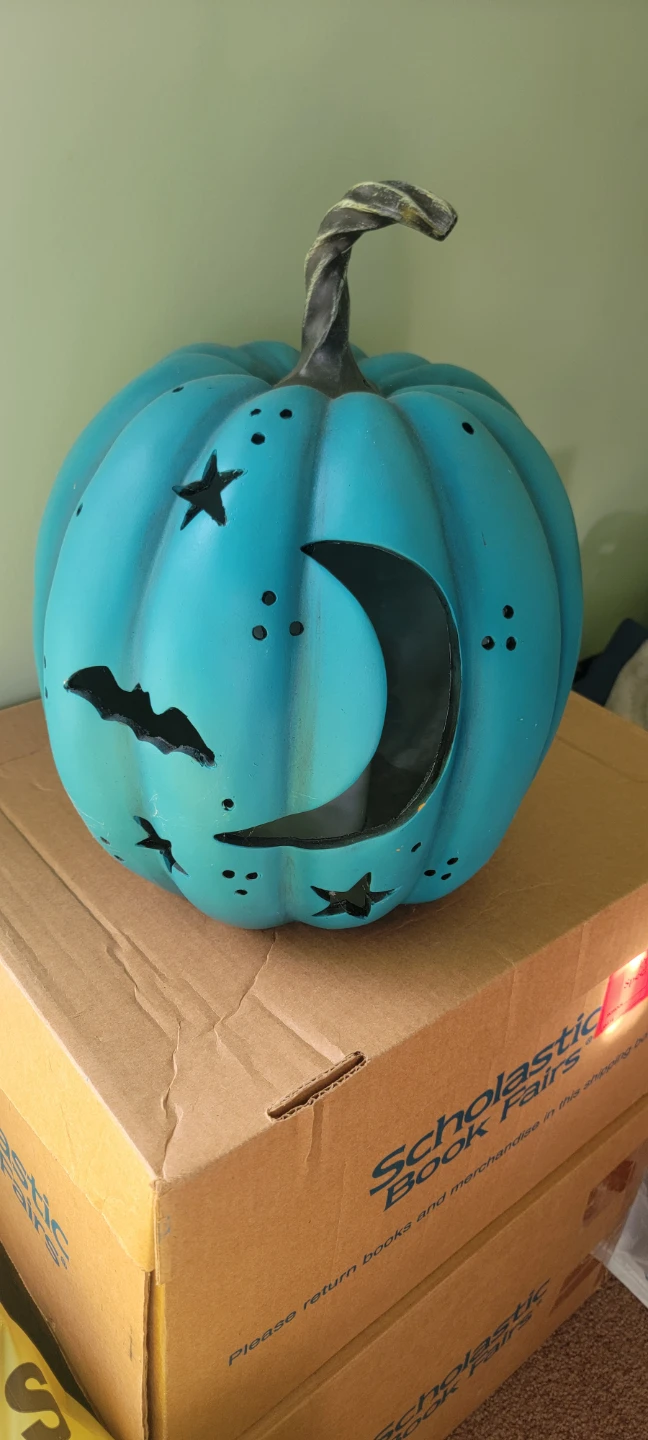 Teal Pumpkin Lantern with Moon and Stars