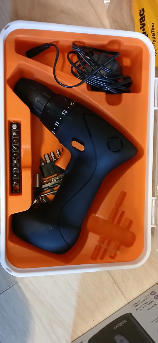 Black Cordless Screwdriver Set with Bits and Charger