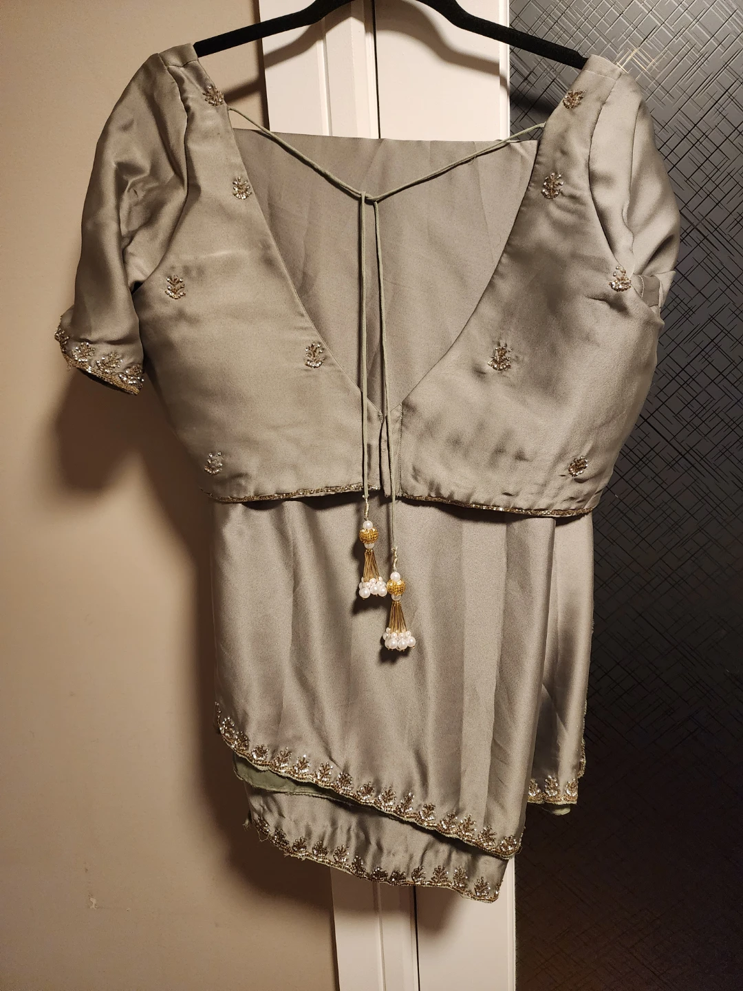 Grey Embroidered Silk Blend Salwar Kameez Set