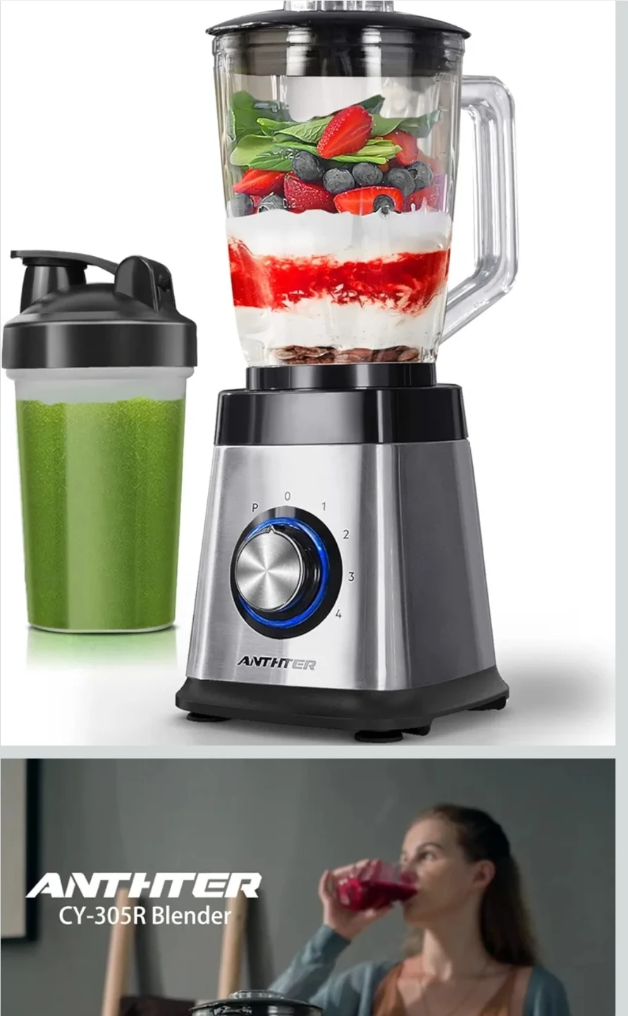 ANTHITER CY-305R Blender with 4 Speed Control
