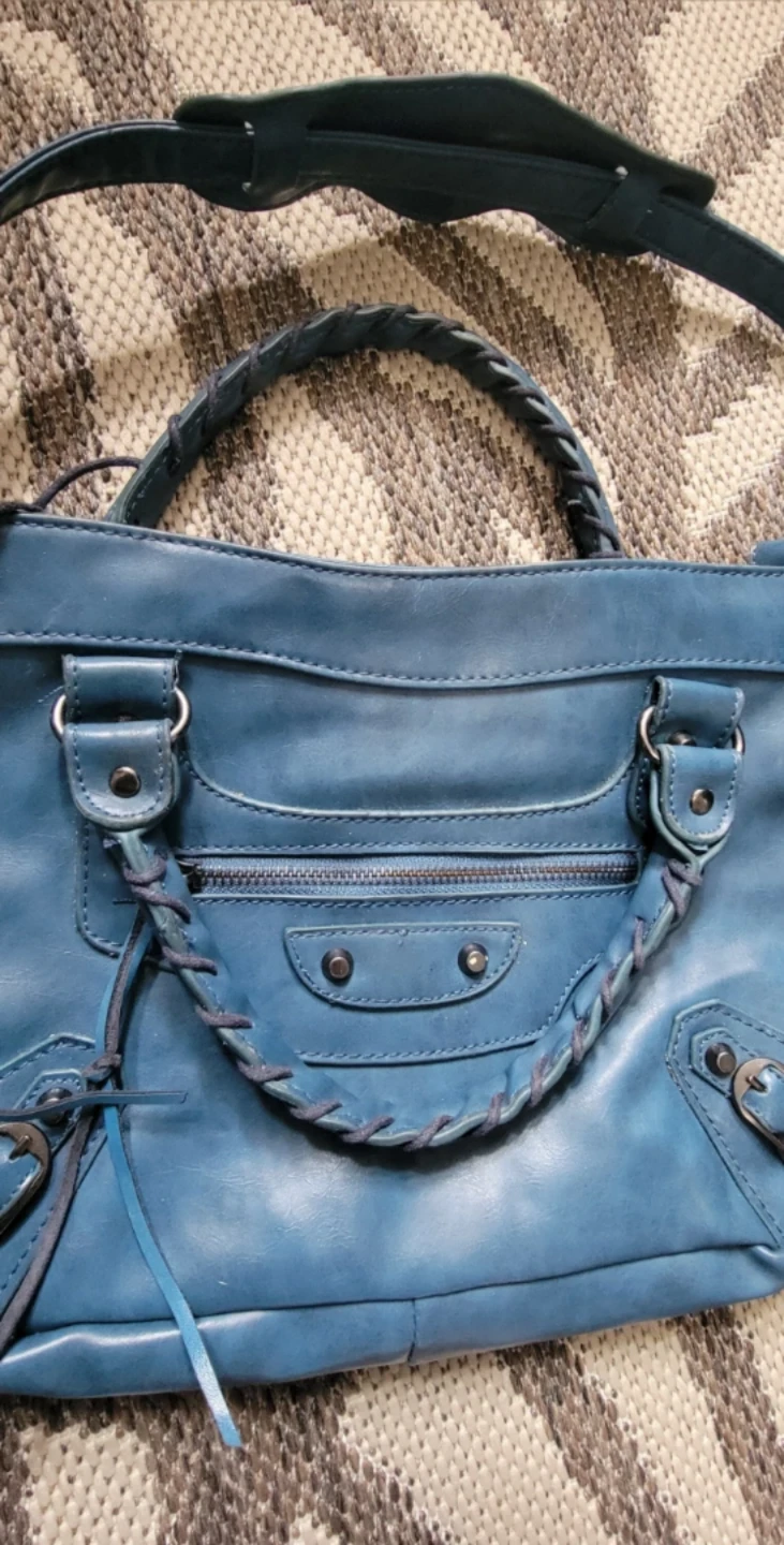 Blue Faux Leather Satchel Handbag - photo 5