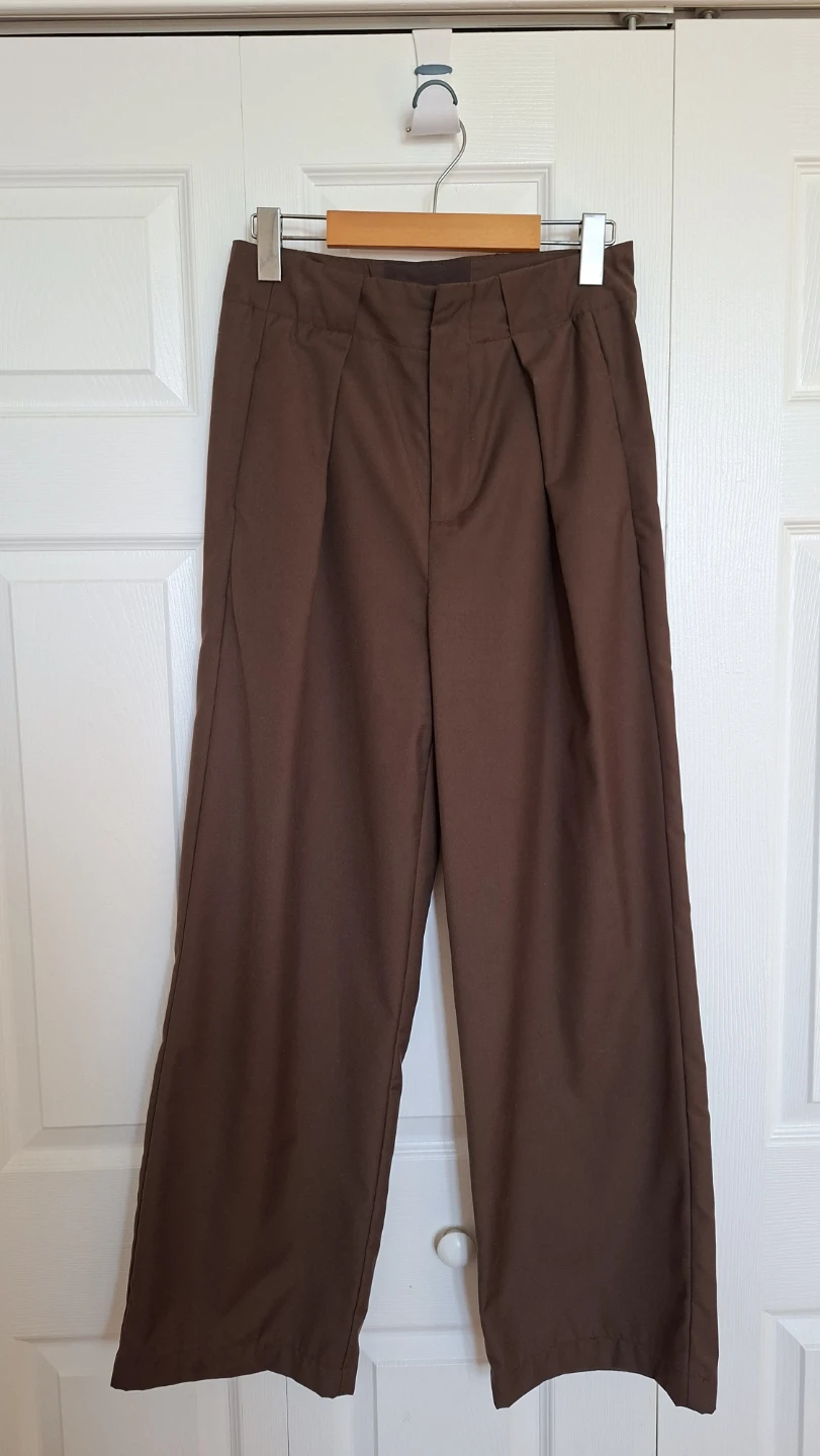 Commense Brown Pleated Wide-Leg Pants