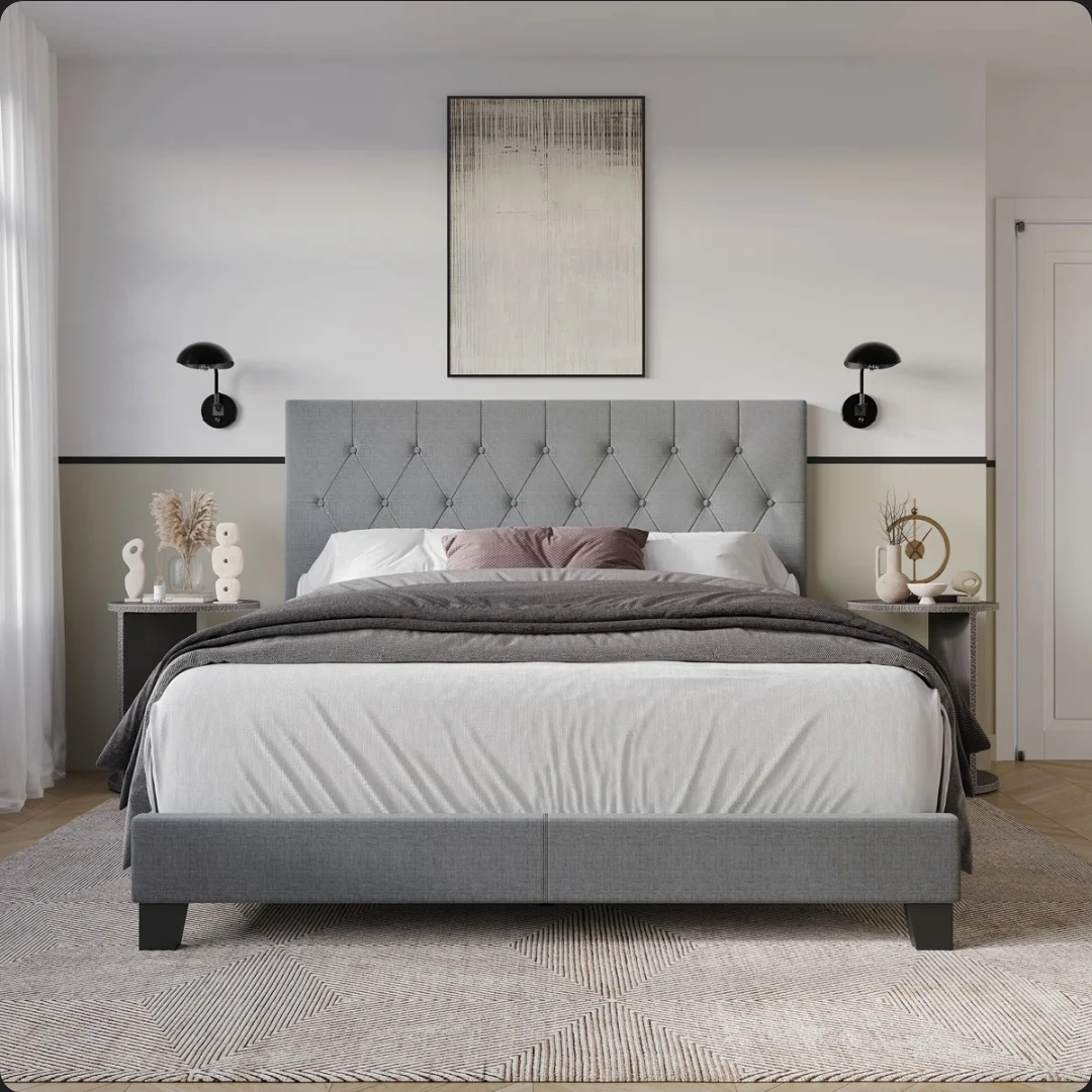 Twin Tufted Upholstered Bed Frame - Warm Gray