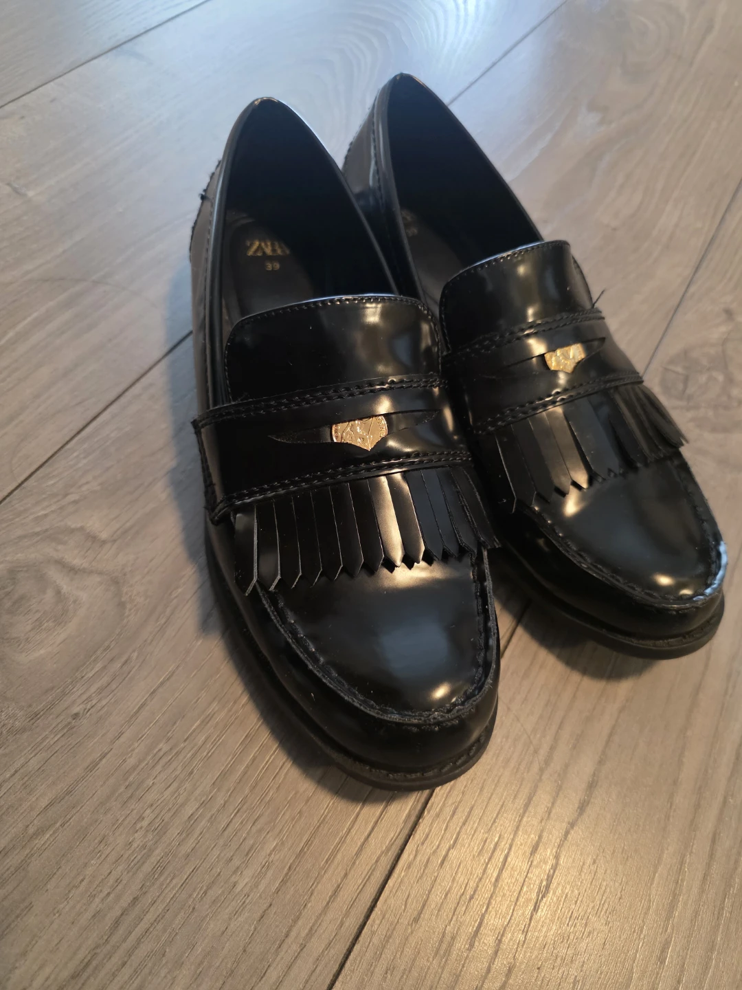 ZARA Black Patent Leather Loafers - Size 39 - photo 2