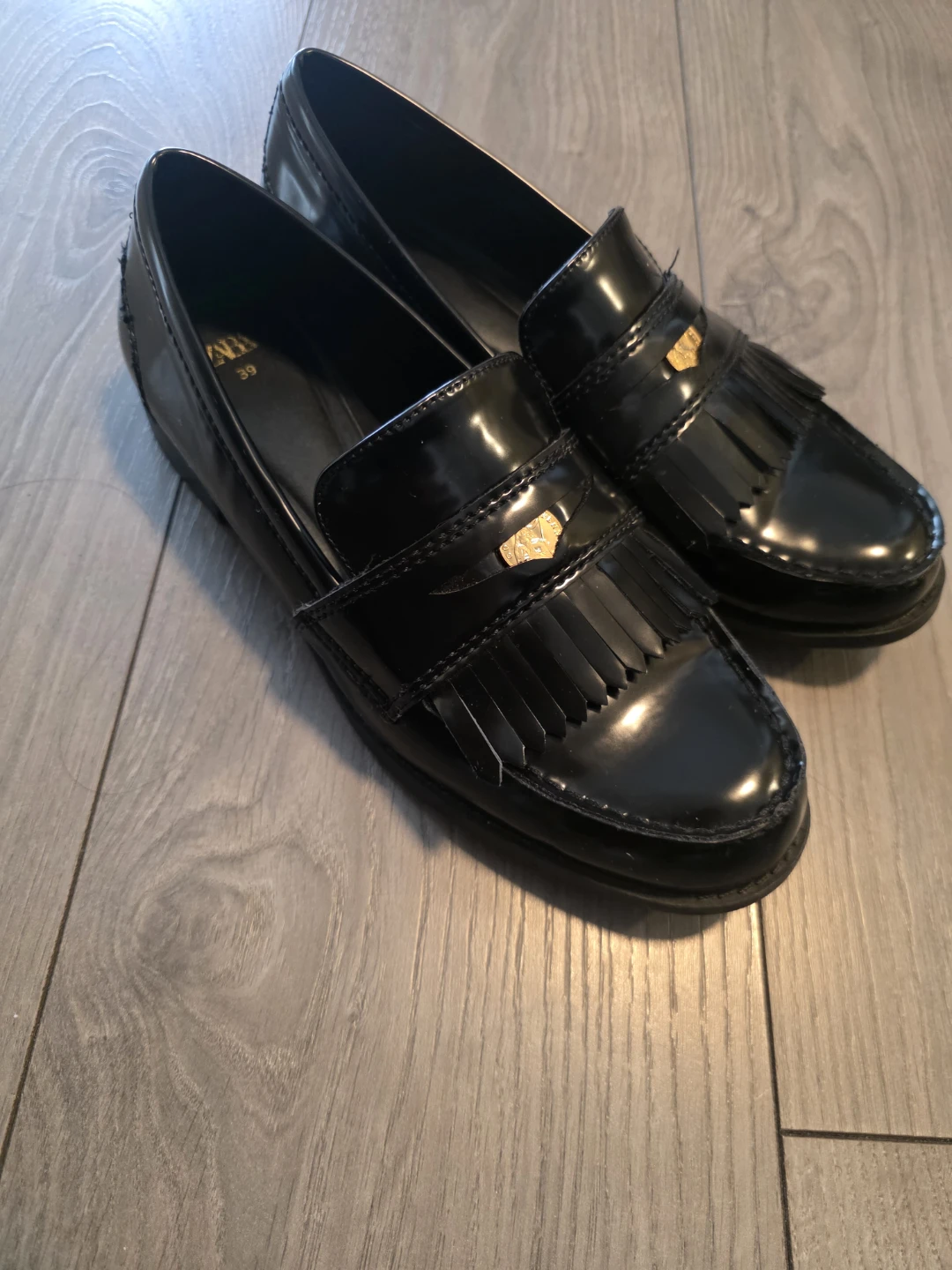 ZARA Black Patent Leather Loafers - Size 39 - photo 4