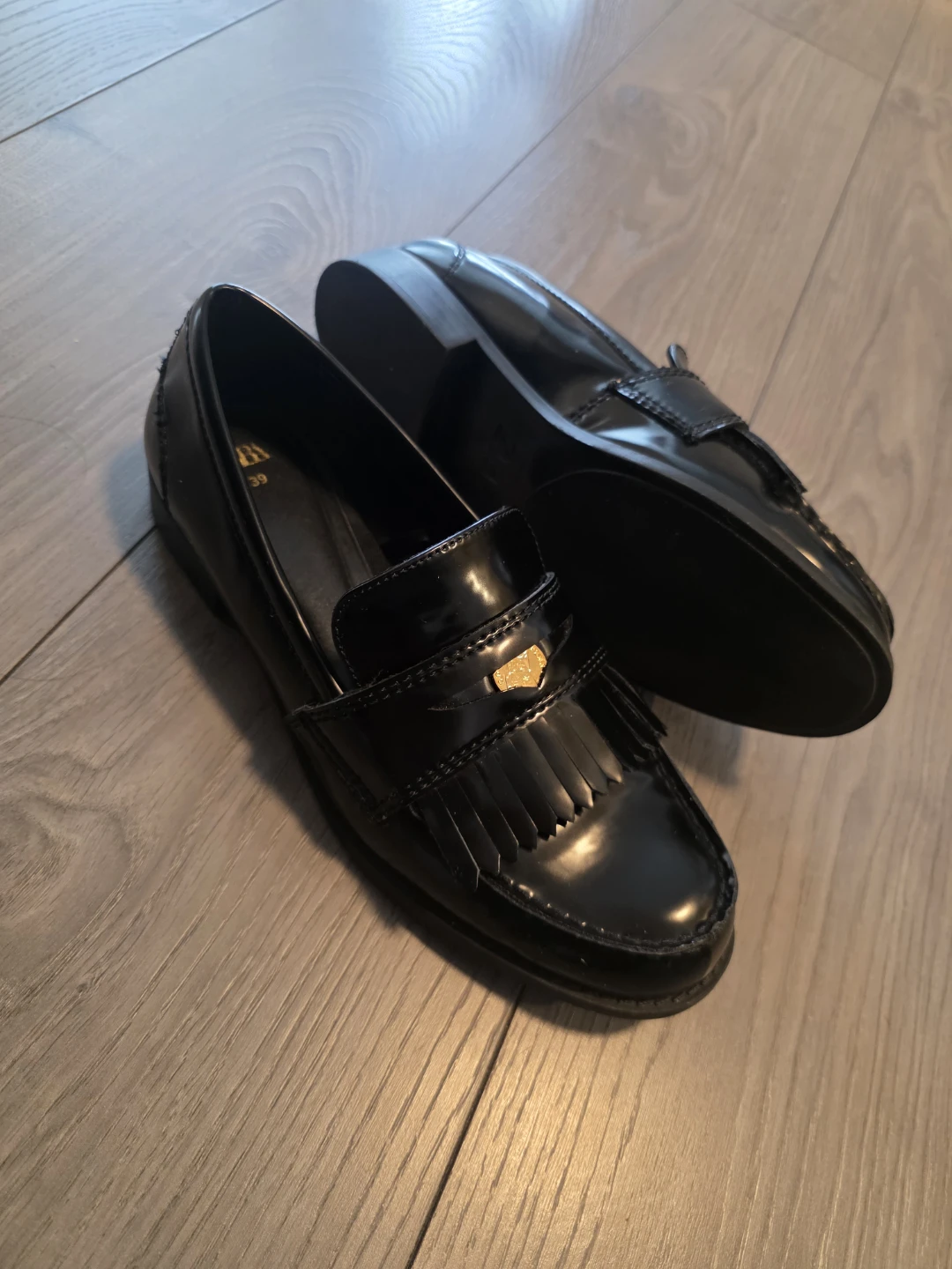 ZARA Black Patent Leather Loafers - Size 39