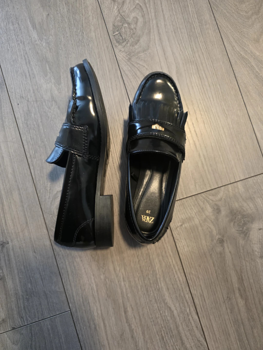 ZARA Black Patent Leather Loafers - Size 39 - photo 5